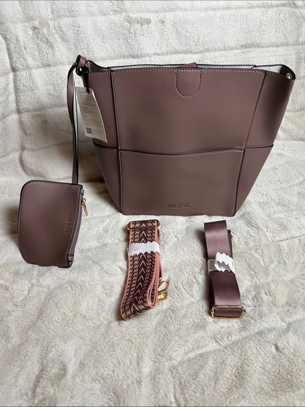 Versatile Women's Tote in Mauve Brown with Matching Pouch